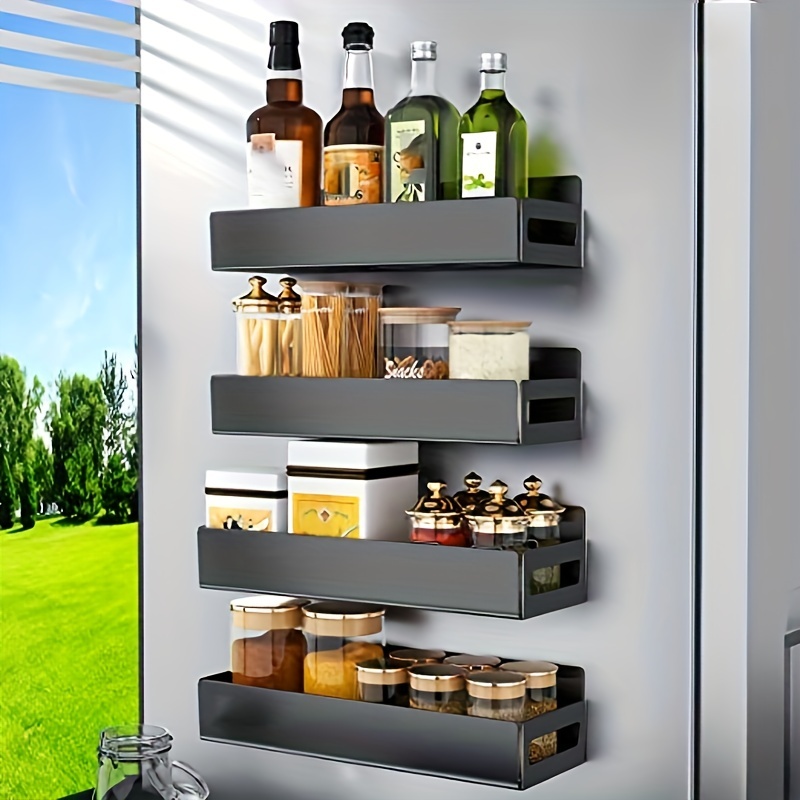 Estante magnético para especias para refrigerador, estante magnético, 4  unidades, organizador de especias para gabinete, estante de especias  colgante
