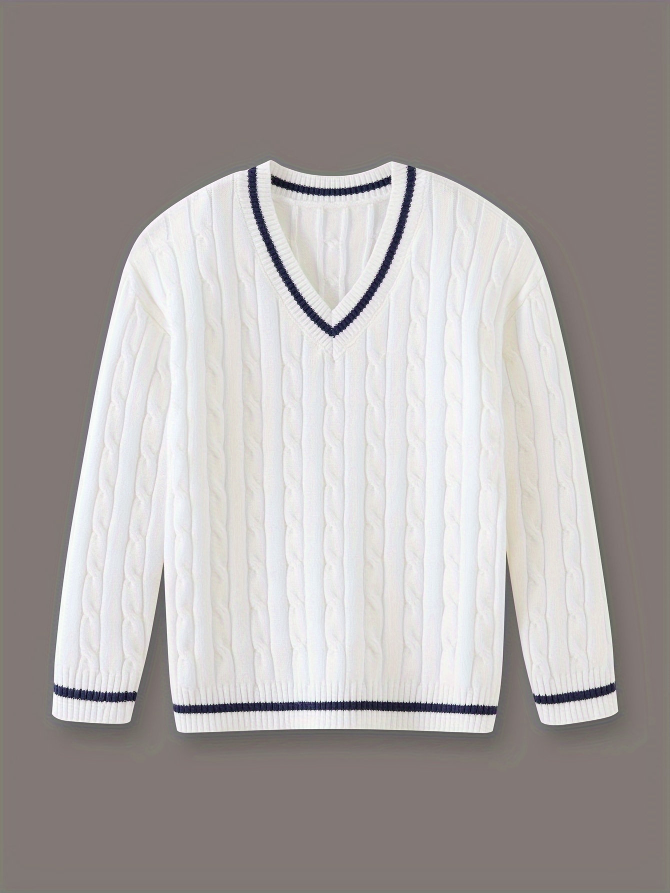 Kid's Preppy Style V-neck Sweater, Cable Knit Pullover, Causal