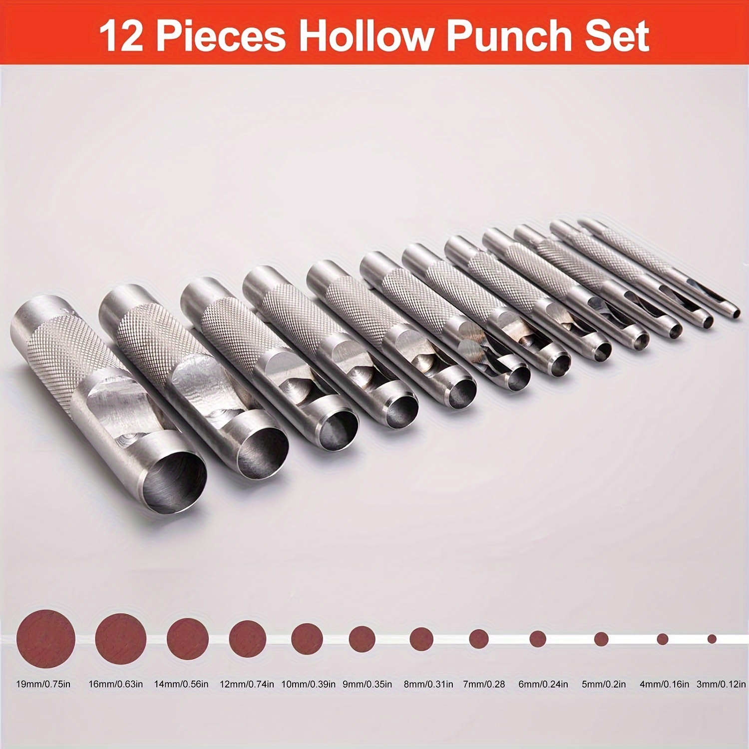 12Pcs Round Steel Hollow Punch Set 3mm to 16mm Leather Craft
