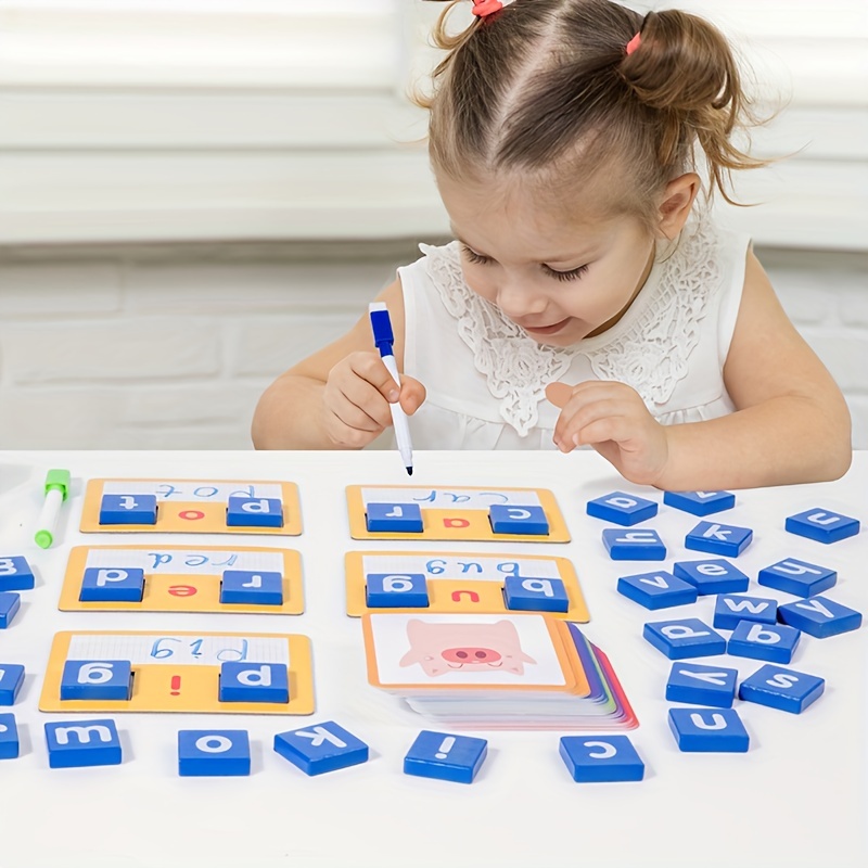 Juegos de ortografía de palabras CVC de madera, actividades de aprendizaje  de jardín de infantes preescolar para niños de 2, 3, 4, 5, 6 años, juguetes