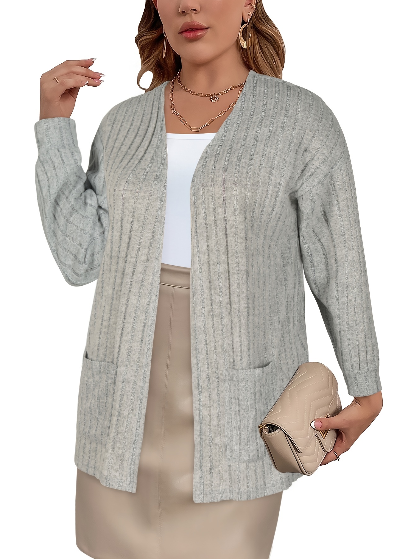 Cardigan Elegante Taglie Forti Cardigan Elasticizzato - Temu Switzerland