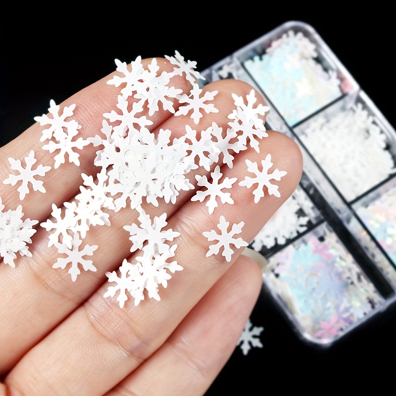 200Pcs Snowflake Sequins 1 Center Hole Sequin White Christmas Snow Craft  Decor