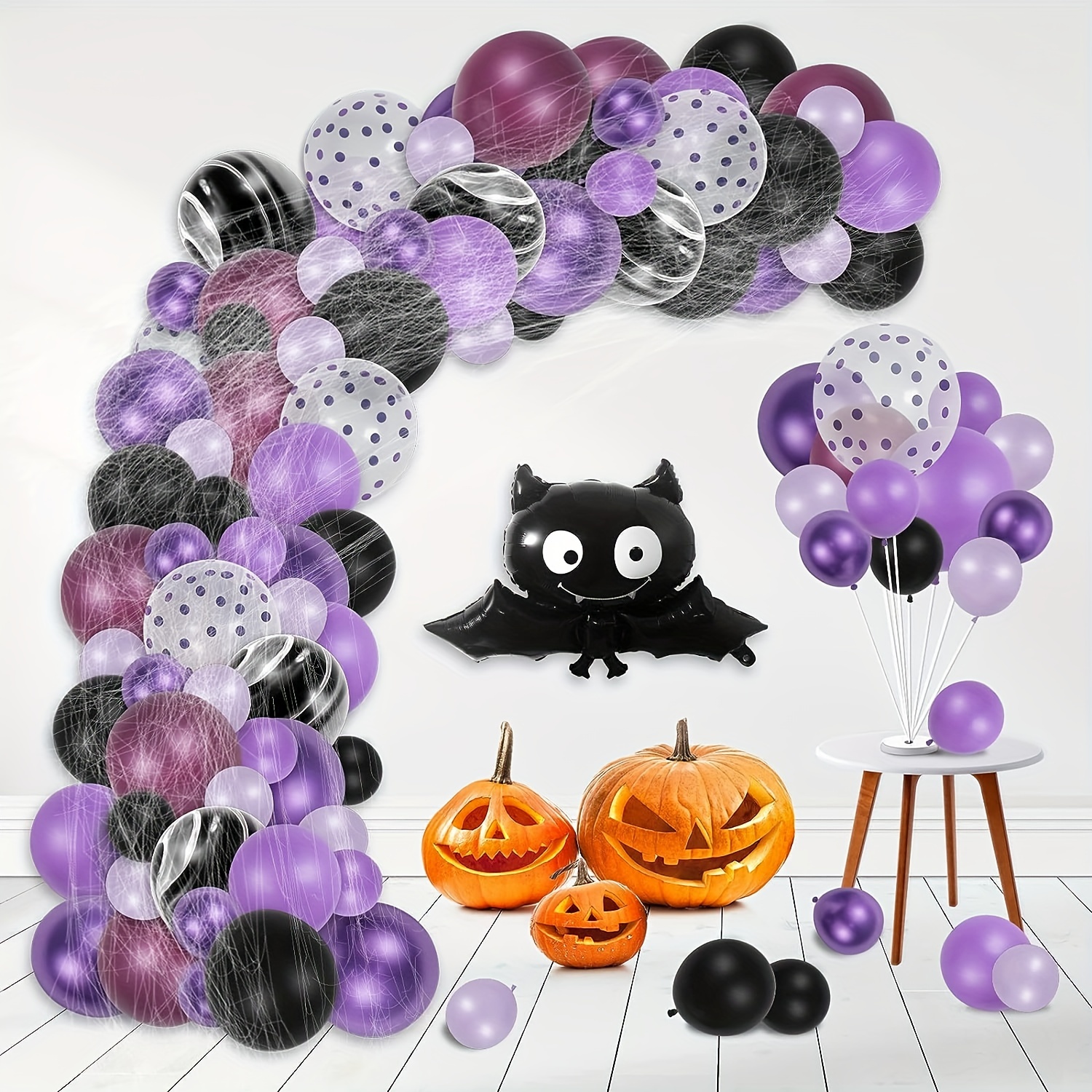 Halloween Black Purple Latex Balloon Set, Bat Shape Party ...
