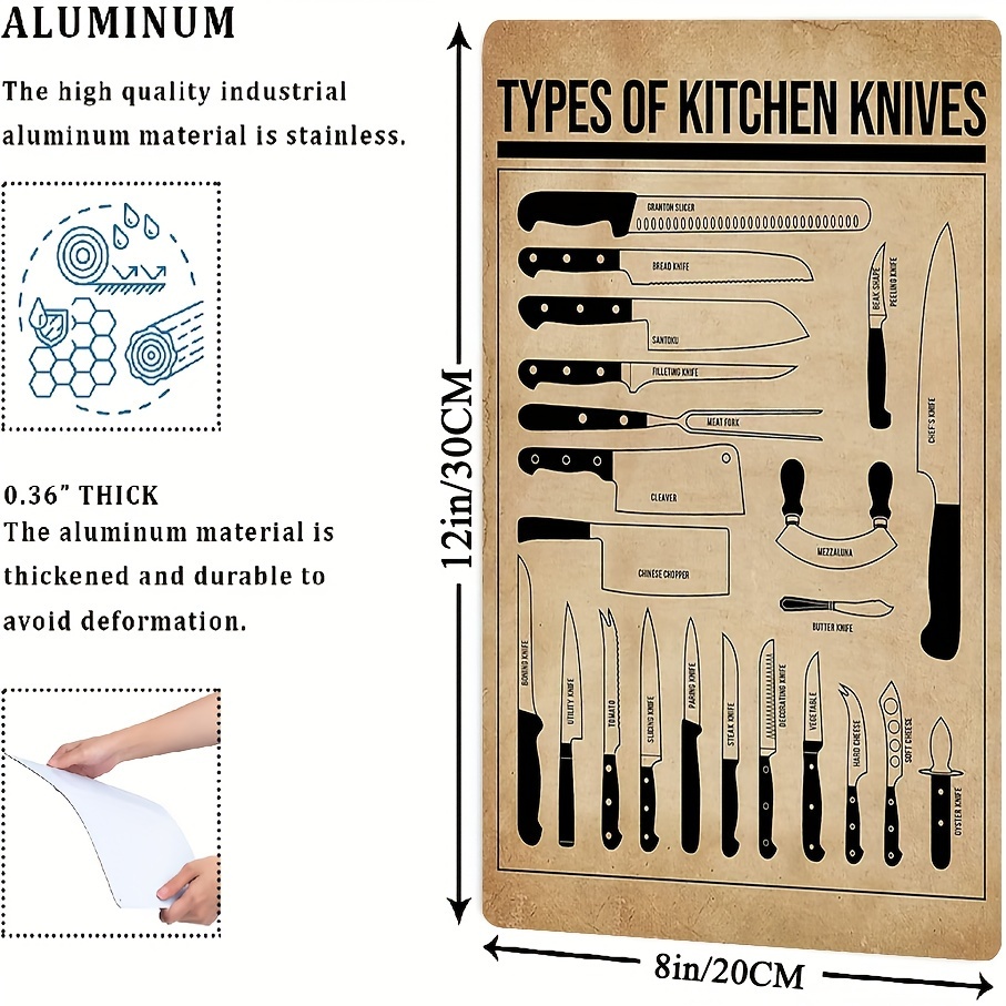 Types of Kitchen Knives Tin Sign Knowledge Popular Science Poster Kitchen  Farm Aquarium School Home Garden Cafe Garage Bar Restaurant Wall Decoration