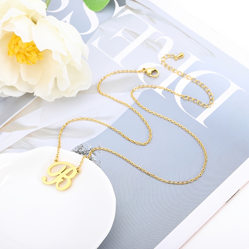 Stainless Steel Rose Flower A-Z Letter Necklaces For Women Flower