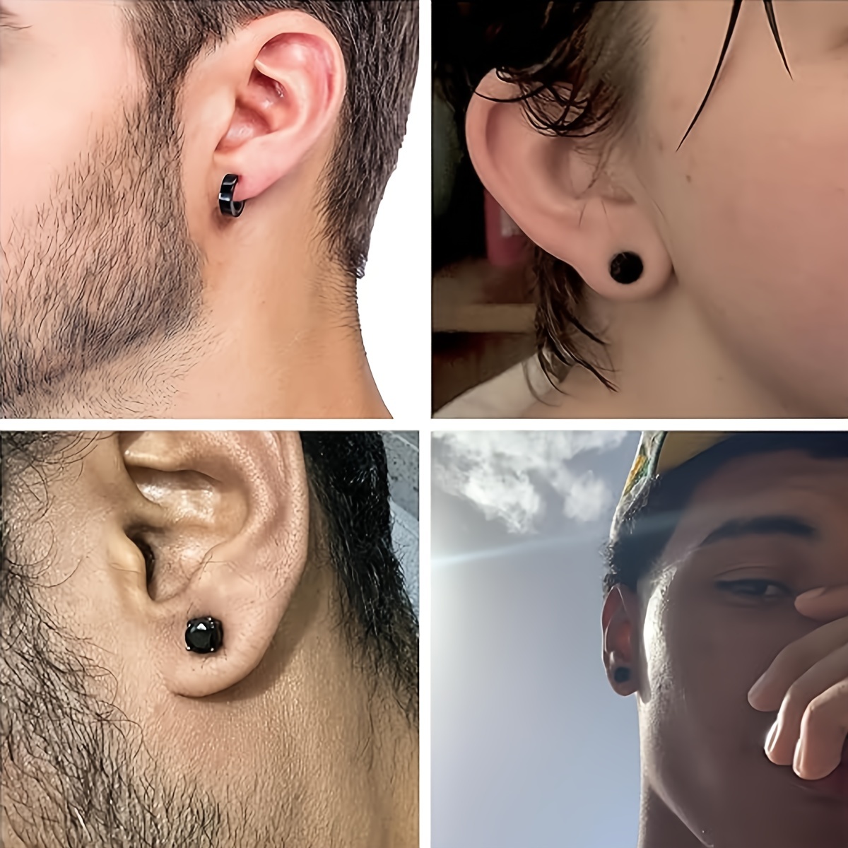 Men 2 Pair Ear Clip Punk Stainless Steel Non-Piercing Clip Ear Stud Hoop  Earring