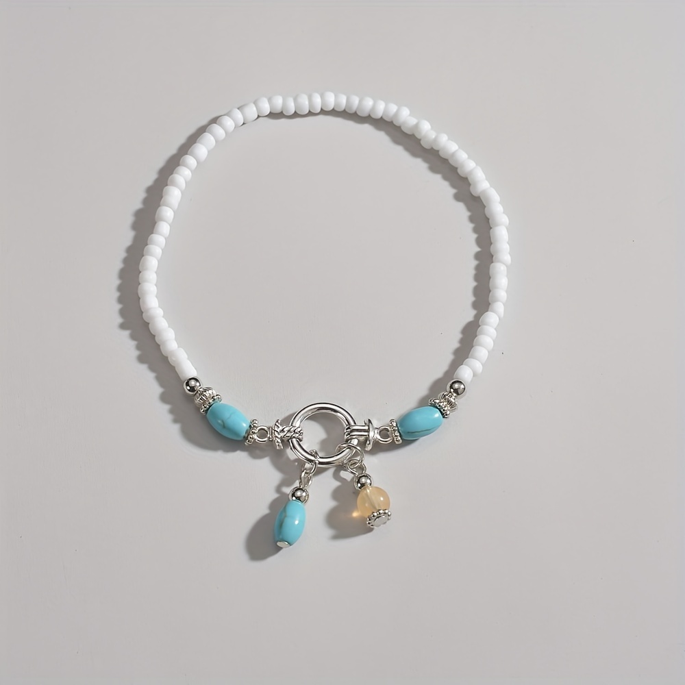 Turquoise Beaded Tassel Anklet for Women