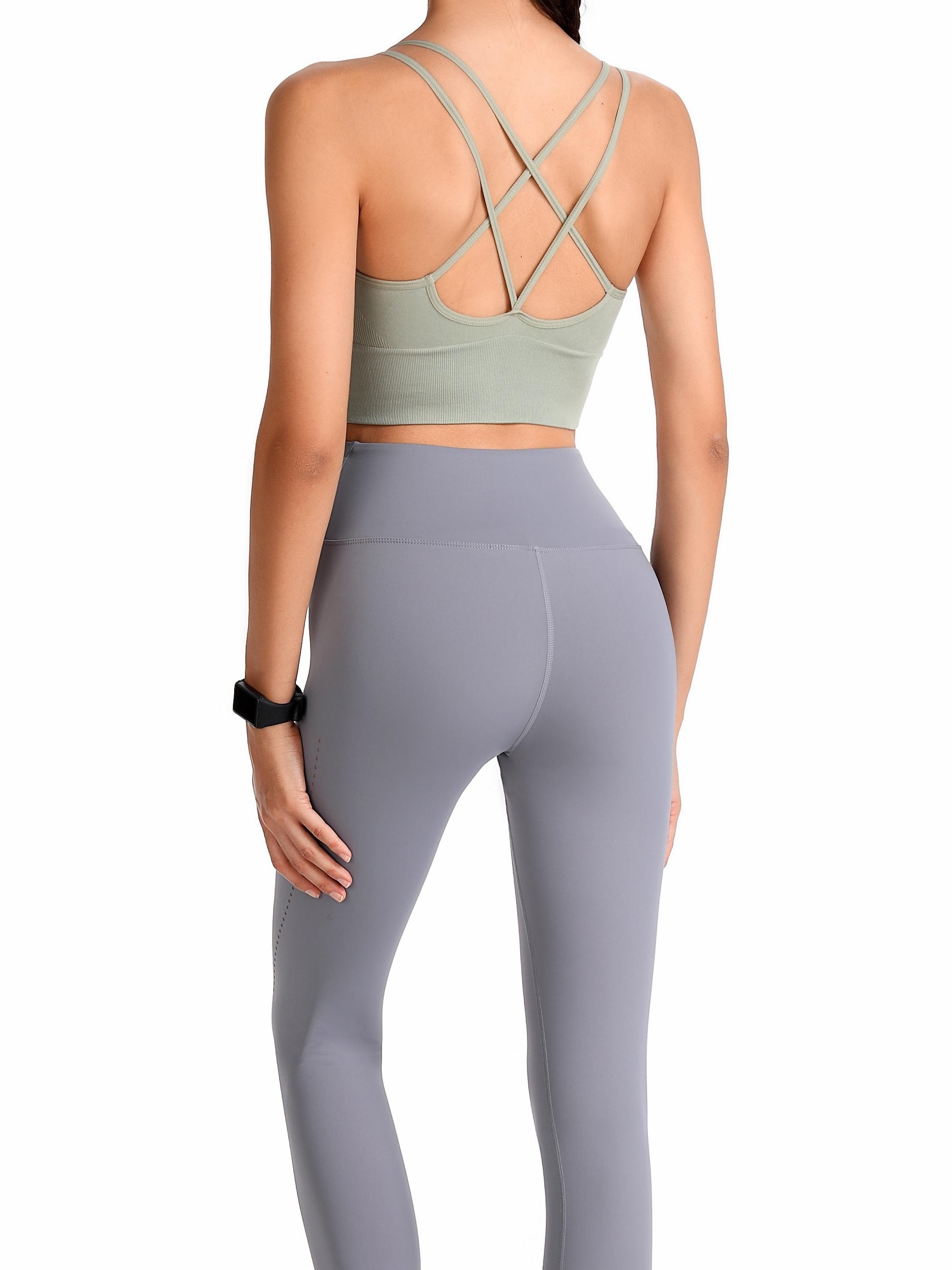 Simple Solid Sports Bra Women Seamless Cross Back Cami Top - Temu