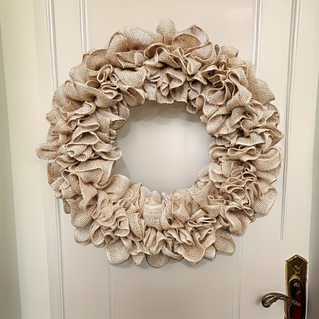 TEMU 1pc, Pure Coarse Linen Wreath, Pleated Coarse Linen Wreath, Coarse Linen Wreath, Front Door Wreath, Daily Wreath, Coarse Linen Door Decoration, Rustic Coarse Linen Wreath