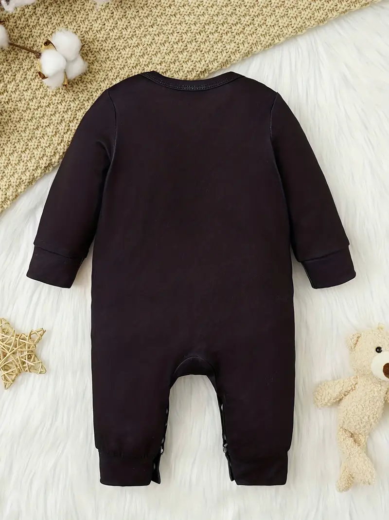 baby boys long sleeve cute cartoon bear print romepr bottom snap jumpsuit details 3