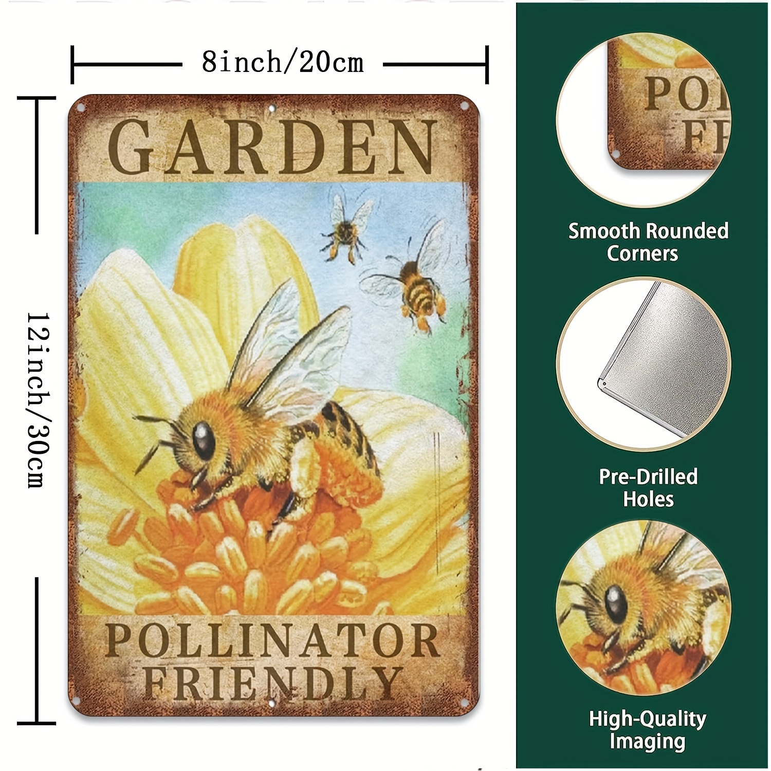 1pc, Honey Bee Knowledge Metal Tin Sign (12''x8'') , Funny