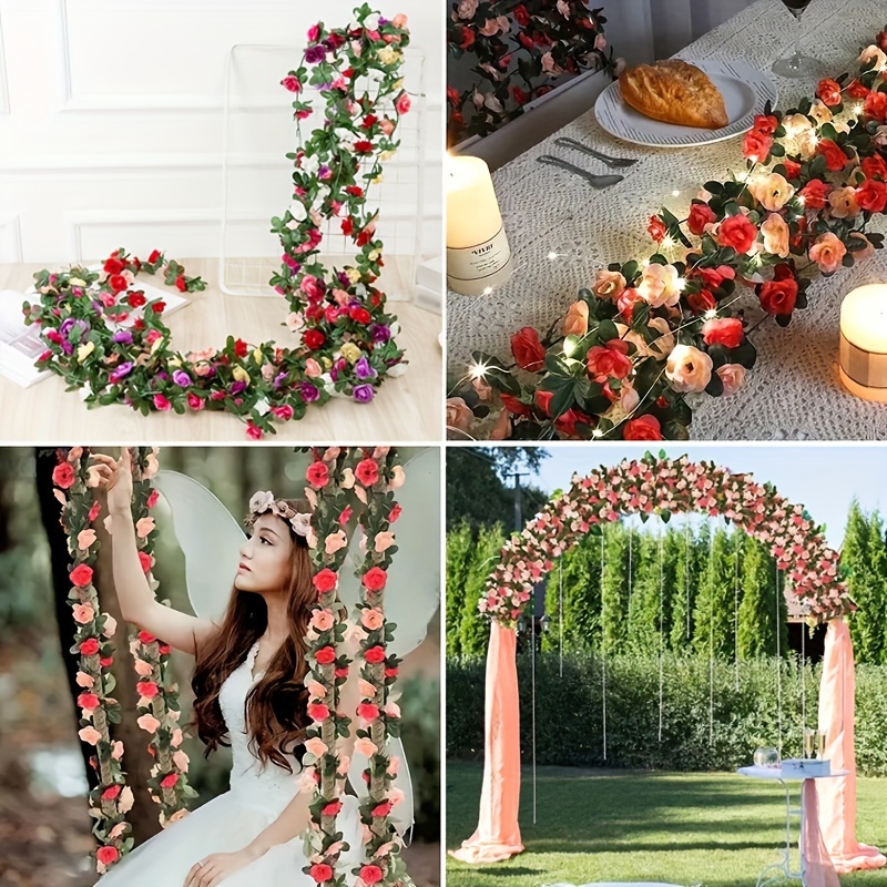 2 Pack Artificial Hanging Plants Flower Rose Vine Silk Garland Hanging Ivy  Vine Basket Plant For Home Party Wedding Arch Garden Wall Decor (white)