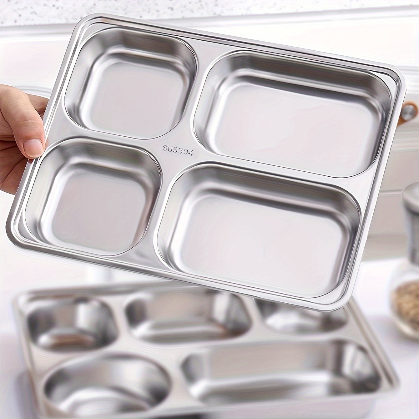 TEMU 1-compartment Stainless Steel Dinner Plate For Food Classification Plate Canteen Compartment Dish Bento Box