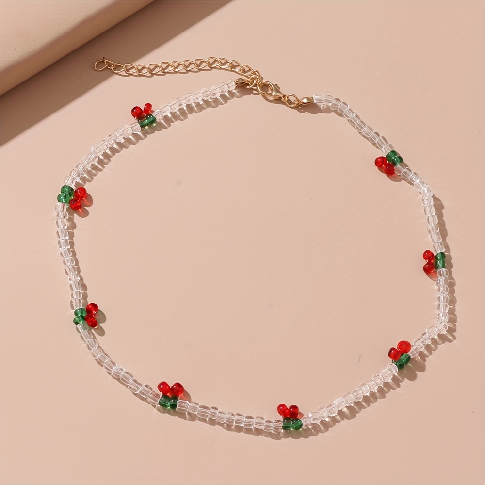 Y2k Style Colorful Cherry Beaded Necklace Cute Fruit Style - Temu