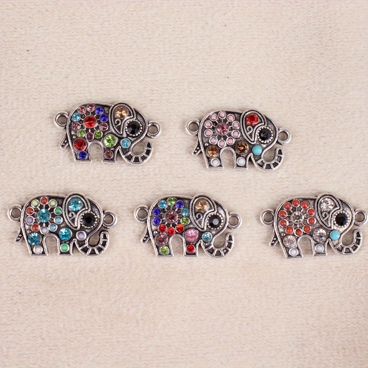 Colorful Imitation Crystal Decor Antique Silvery Elephant - Temu