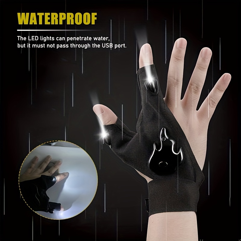 2Pack LED Flashlight Gloves,Rechargeable Hands Free Light Gloves, Cool Tool Gadget Fishing Stuff Birthday Gifts, Black