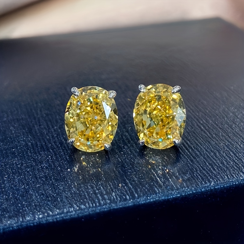 E-shop Ohrstecker in schlichtem ovalem Design, verziert mit buntem Zirkonia, eleganter Freizeit-Stil, geeignet für Frauen als tägliche Ohrdekoration