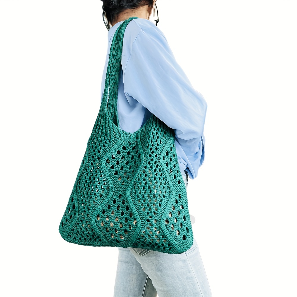 Woven Tote Bags for Women, Large Hollow-Out Vegan Leather Shoulder Bag Fashion Top-Handle Purse Shopper Bag Travel Bag