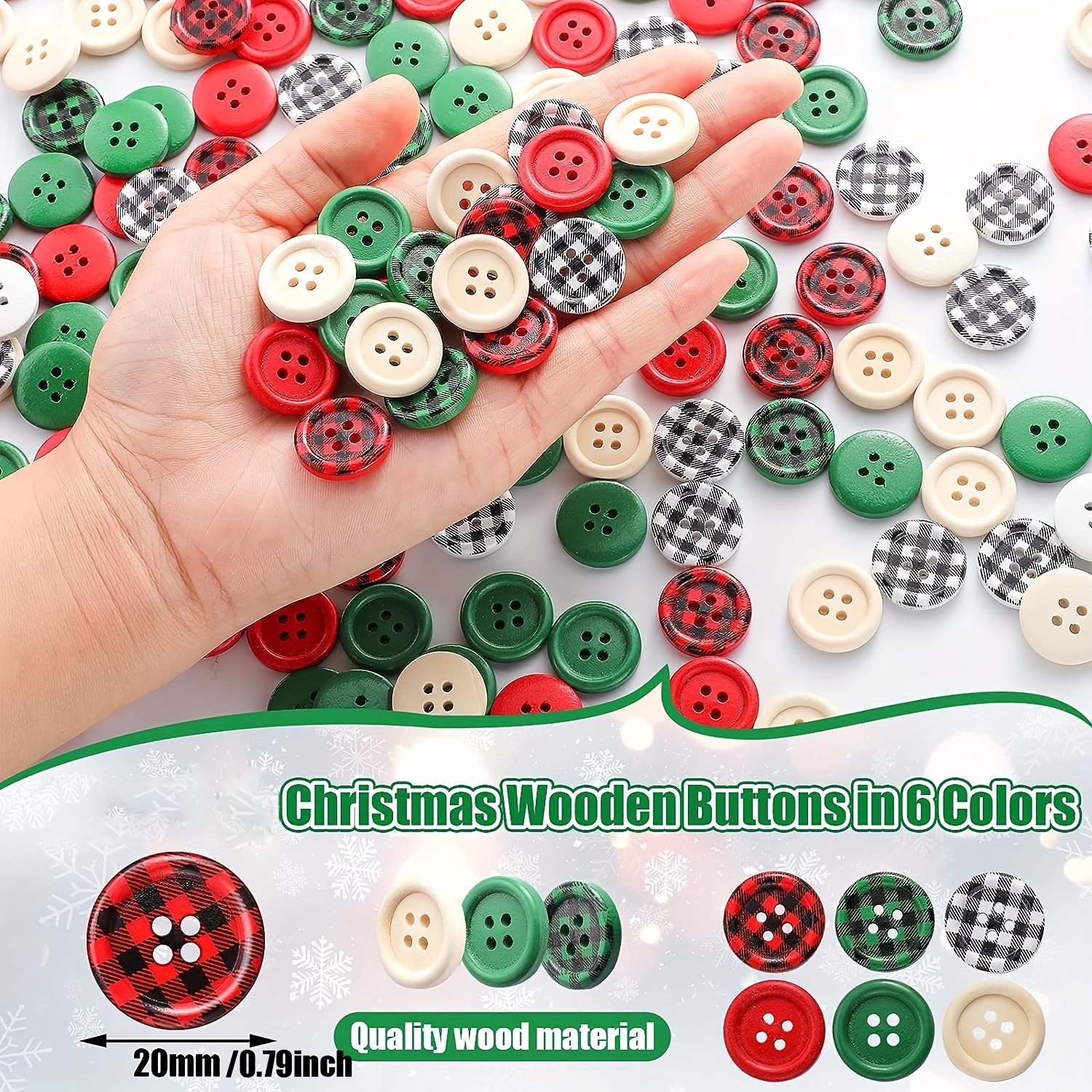 100 Buttons, Small button mix Christmas Buttons, Green and Red, Small  buttons (1561)