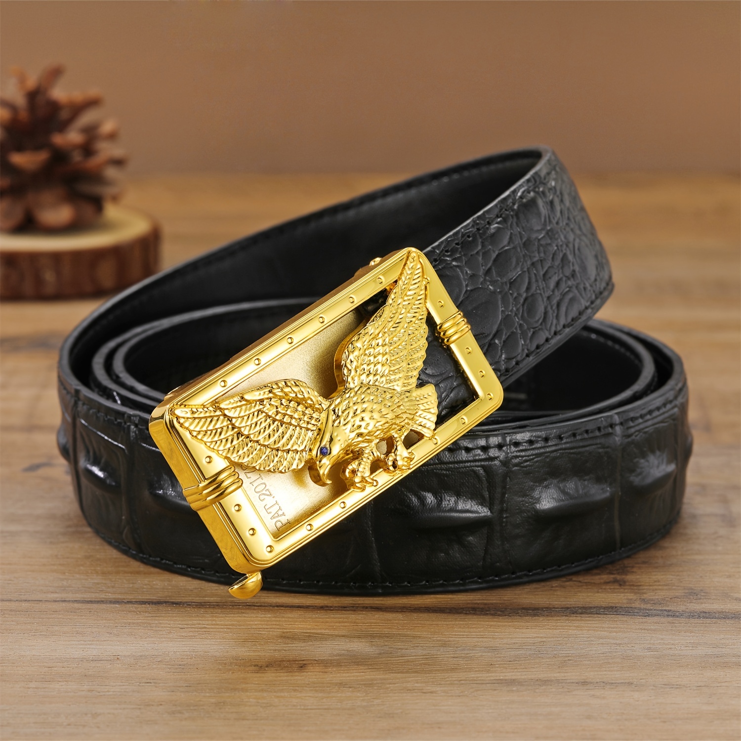 Mens Vintage Pattern Automatic Buckle Pu Leather Belt, Quick & Secure  Online Checkout