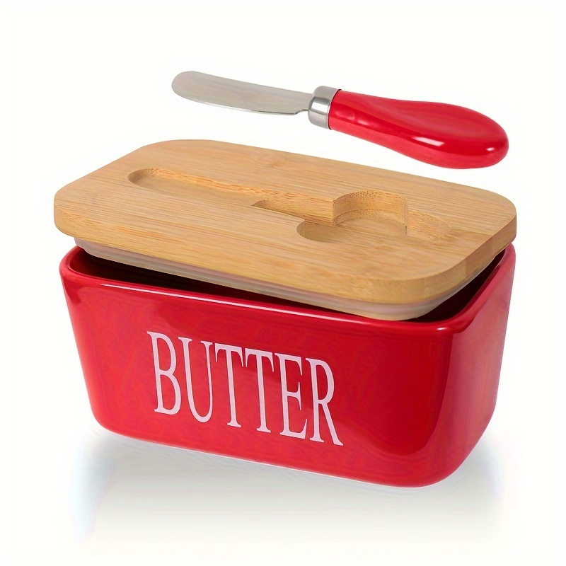 Ceramic Butter Dish with Bamboo Lid for Countertop,Large Butter