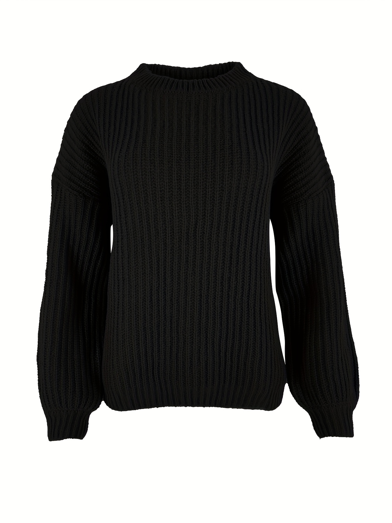 Solid Versatile Knit Pullover Sweater Casual Crew Neck Drop - Temu