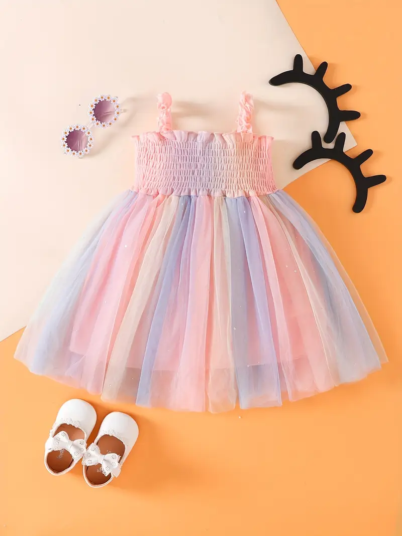 Baby Girls Casual Rainbow Thin Strap Mesh Dress Baby Girls Casual Rainbow Thin Strap Mesh Dress
