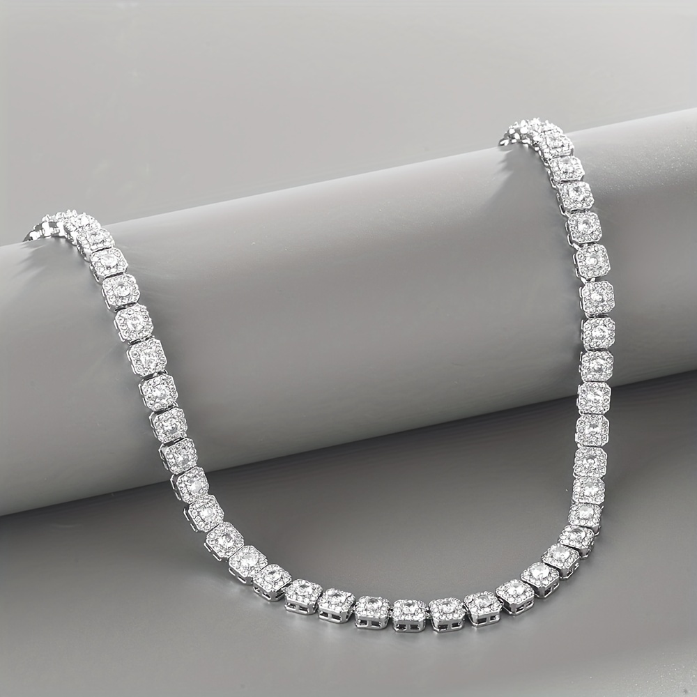 Square Tennis Chains Micro Pave Rhinestone Necklace