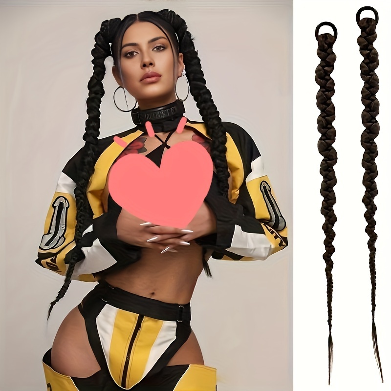 Long Twist Style Braided Ponytail Extension With Rubber Band