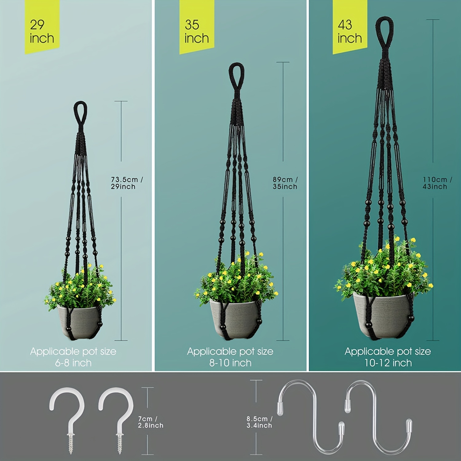6 Pack Heavy Duty 20cm S-Shaped S-Hooks for Hanging Plants, Flowers,  Baskets, Garden (Black)
