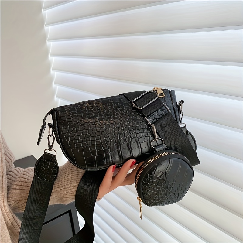 Trendy Faux Leather Handbag, Women's Crocodile Embossed Crossbody Bag  Stylish Purse With Removable Strap - Temu