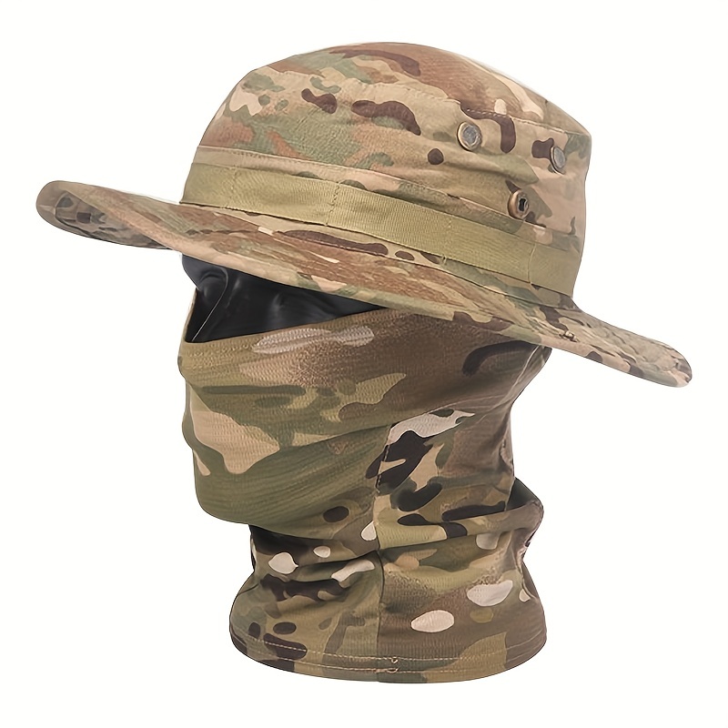 Temu Camouflage Boonie Hat, Balaclava Hat Set, Men's Sun Visor Hat, Military Tactical Fisherman Hat, Thickened Breathable Foldable Soft Hat, Outdoor
