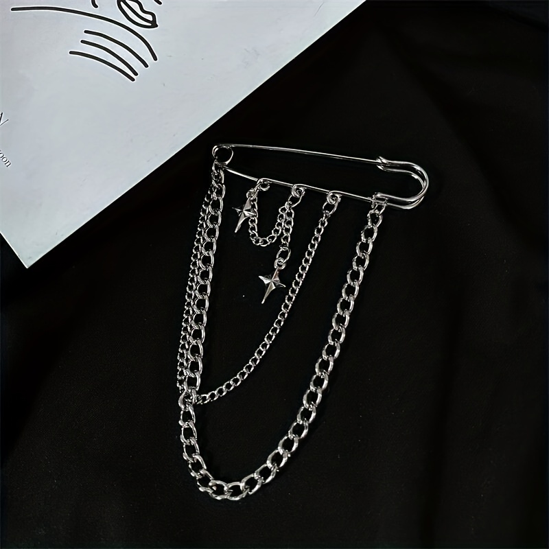 Temu Y2K Star Cross Chain Brooch Pin Goth Punk Safety Pin Skirt Retro Cardigan Clip Sweater Collar Clip Dress Shawl Clips Women Party Brooch Jewelry