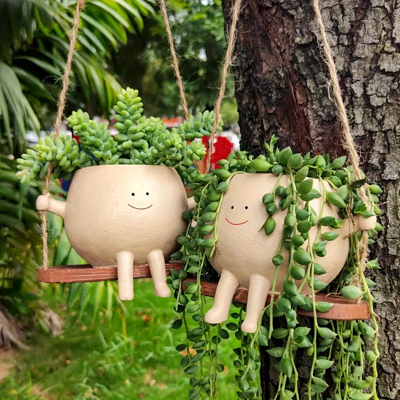 1pc creative swing face hanging plant flower pot garden courtyard landscape layout cute small succulent flower pot decoration