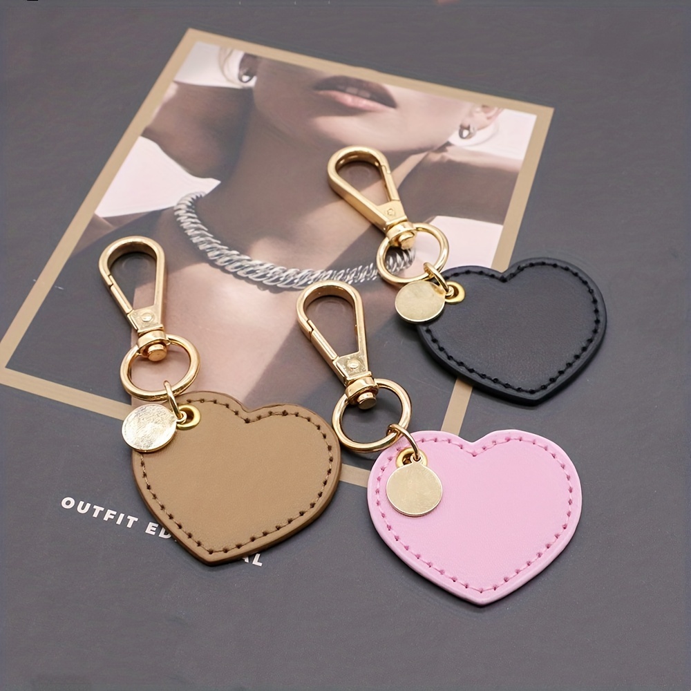 1pc PU Leather Heart Charm Keychain Minimalist Keyring Bag