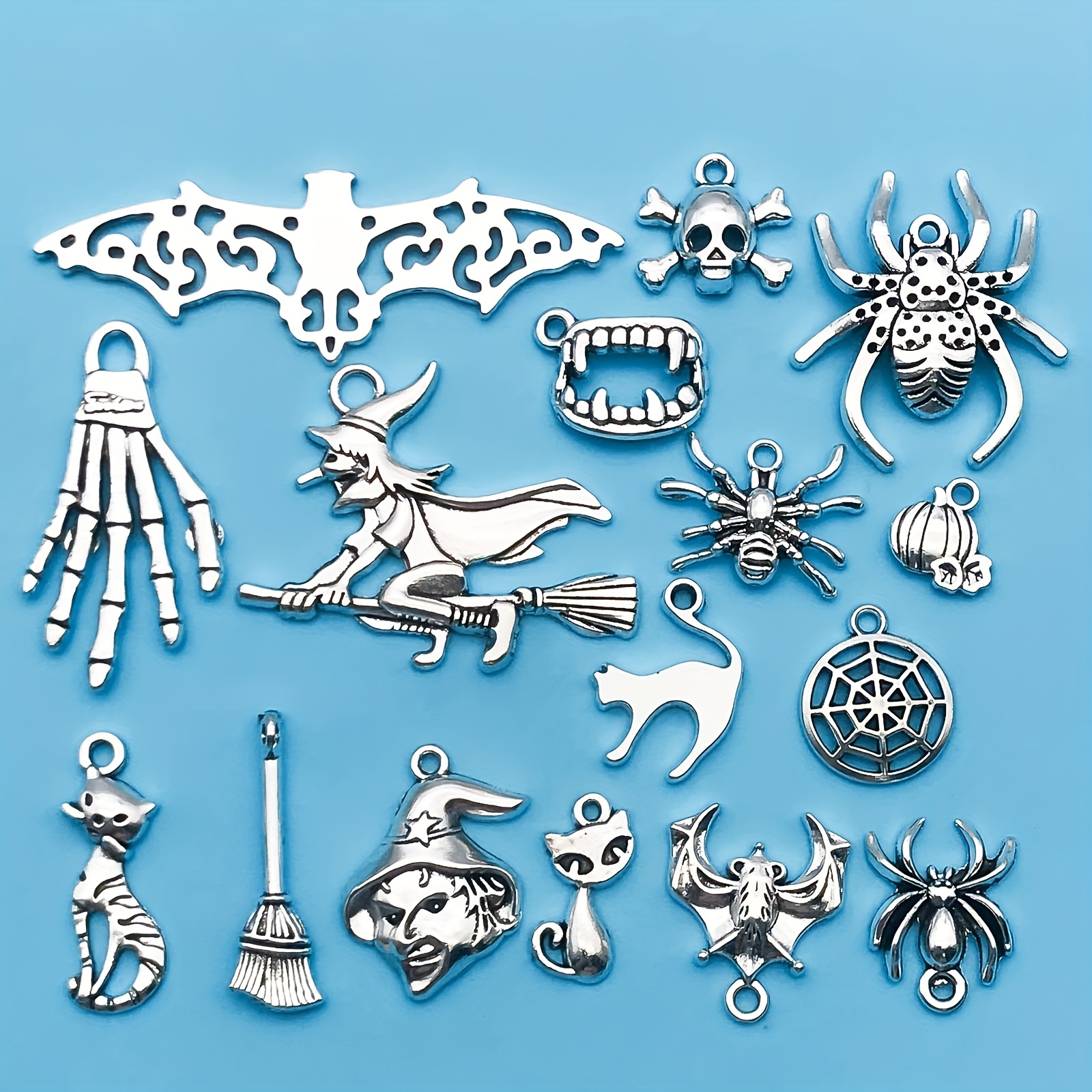 Randomly Mix 50Pcs/Set Zinc Alloy Antique Silver Halloween Series Spider Web Shaped Charms Pendants for DIY Necklace Bracelet Earrings Jewelry