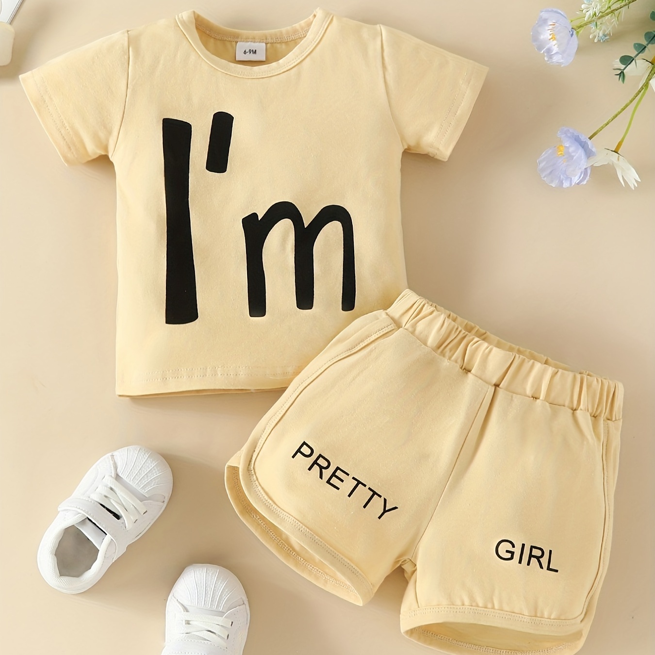 

2pcs Baby Girls Cute "i'm Pretty Girl" T-shirt & Shorts Set Clothes For Summer
