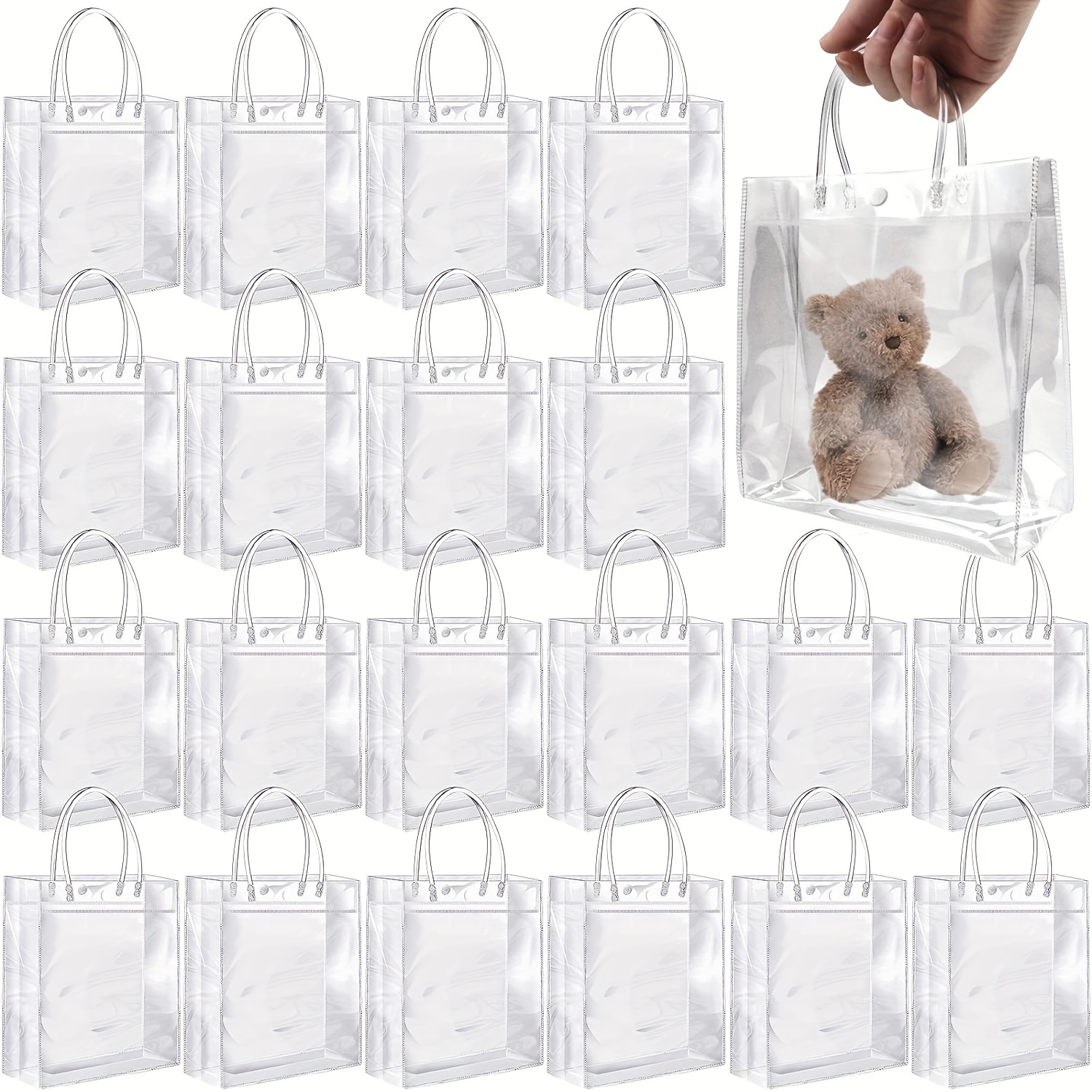 

20pcs, Clear Plastic Gift Bags With Handle, Reusable Pvc Plastic Gift Wrap Tote Bag For Halloween Christmas Boutique Wedding Birthday Party Favors (7.87" X 7.87" X 3.15")