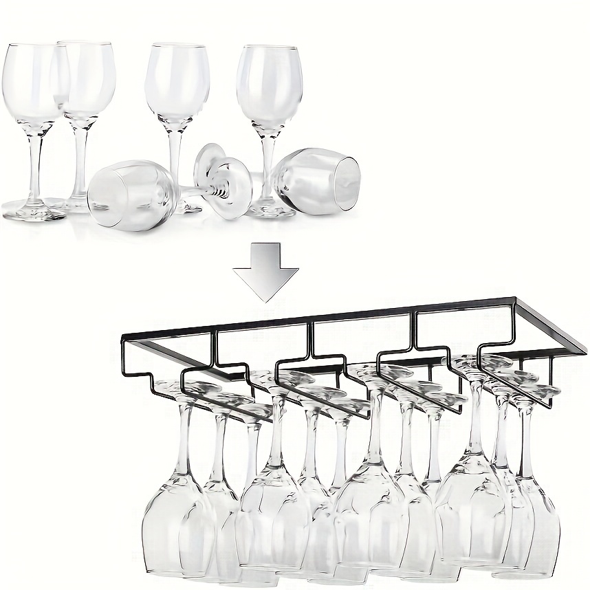 Estante para copas de vino debajo del gabinete, soporte para copas  colgantes, colgador de almacenamiento de gafas, organizador de metal para  bar cocina (3/4/5/6 filas), color negro (tamaño : 4 filas) 