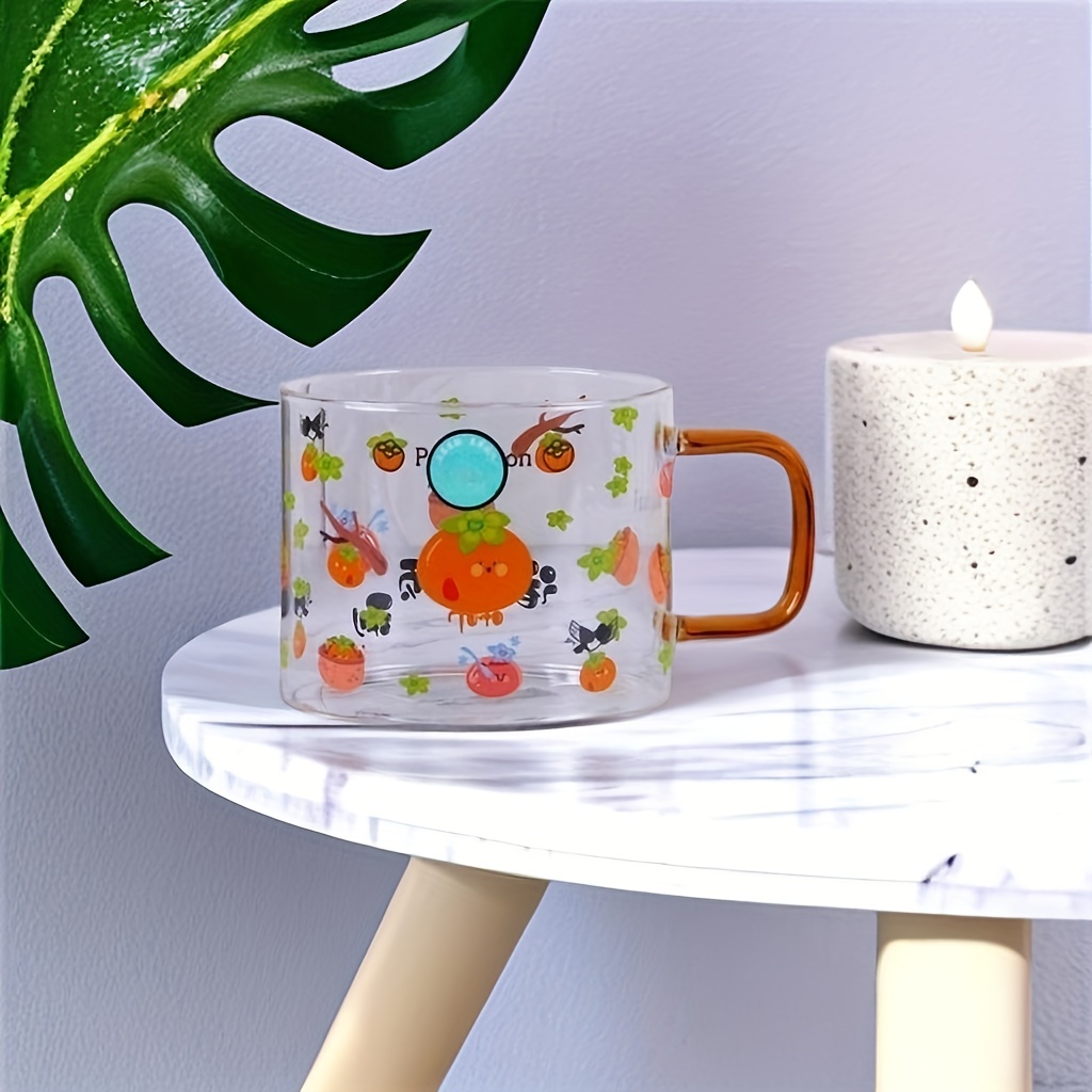 Fruits Glass Cups, Clear Coffee Mugs, Cartoon Coffee Cups, Cute