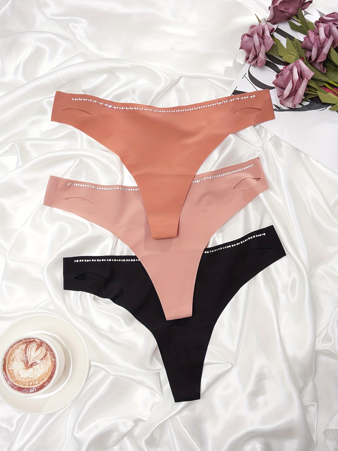 Letter Rhinestone Thongs Soft Comfy Stretchy Intimates - Temu