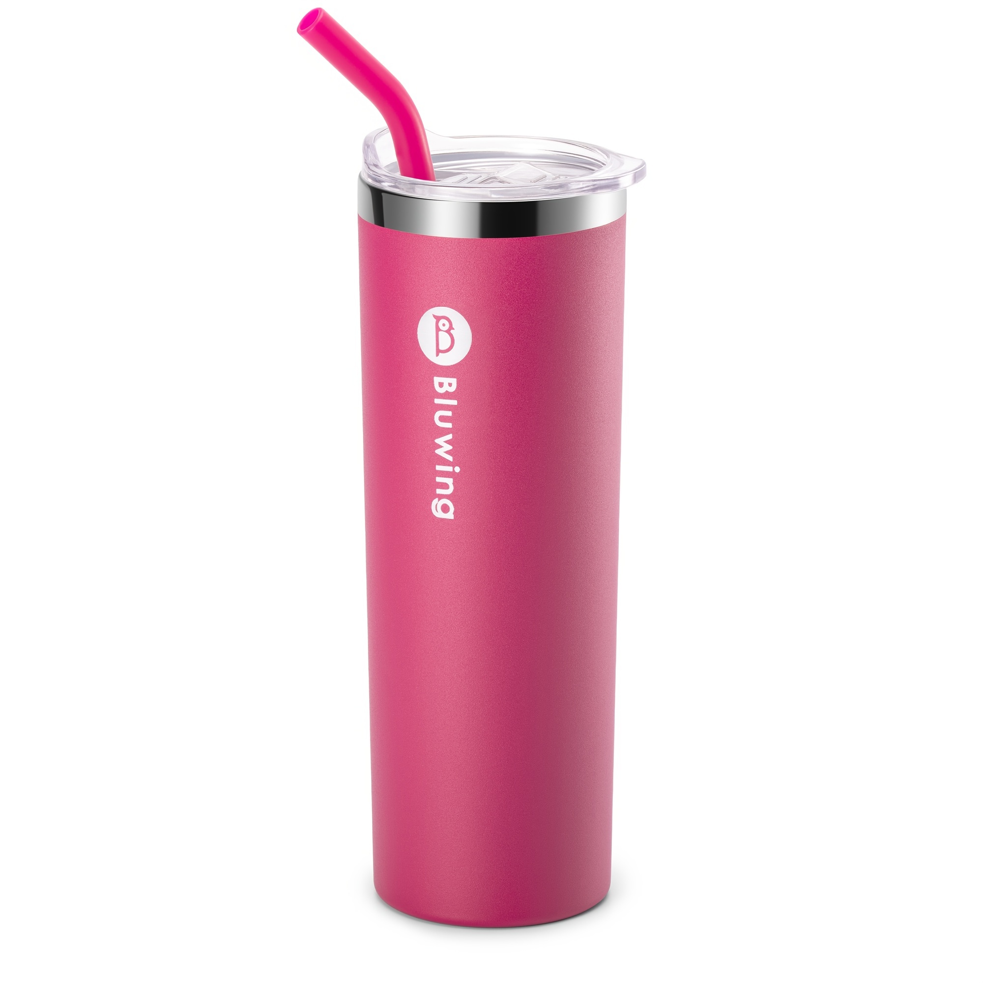 Tasty Double Wall Stainless Steel Insulated Tumbler with Built-In Straw  Lid, 20 Ounce, Pink/Dark Pink 