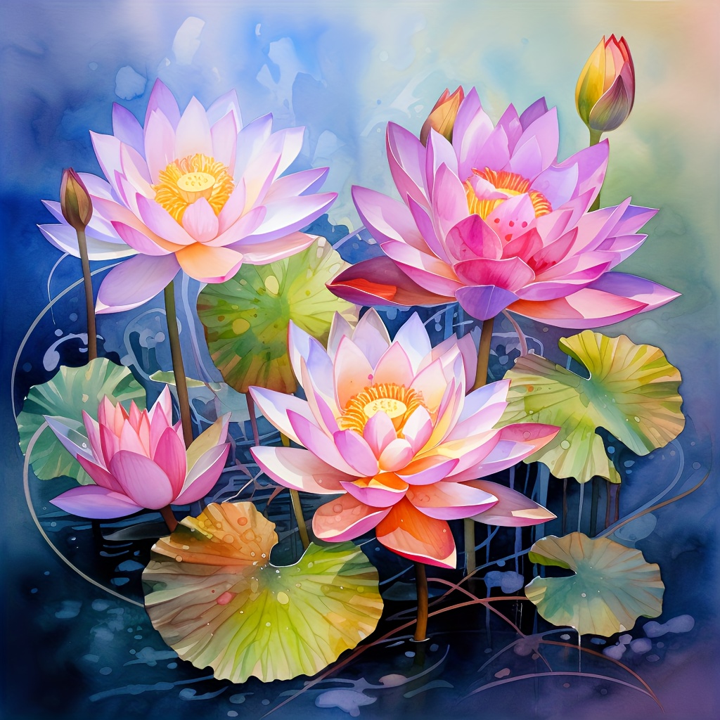 

1pc Large Size 40x40cm/15.7x15.7inch Without Frame Diy 5d Diamond Painting Lotus Flower In Water, Full Rhinestone Painting, Artificial Diamond Art Embroidery Kits, Handmade Home Room Office Wall Decor