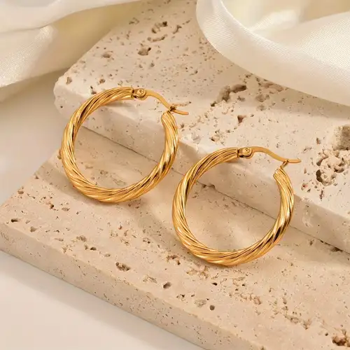 18k Gold-plated Twisted Hoop Earrings - Temu
