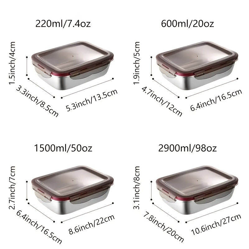 Stainless Steel Container Lids Microwave Food Storage - Rectangle 