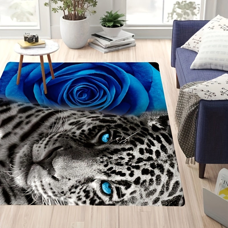 Rose Leopard Print Rug Machine Washable Mat Romantic Blue - Temu