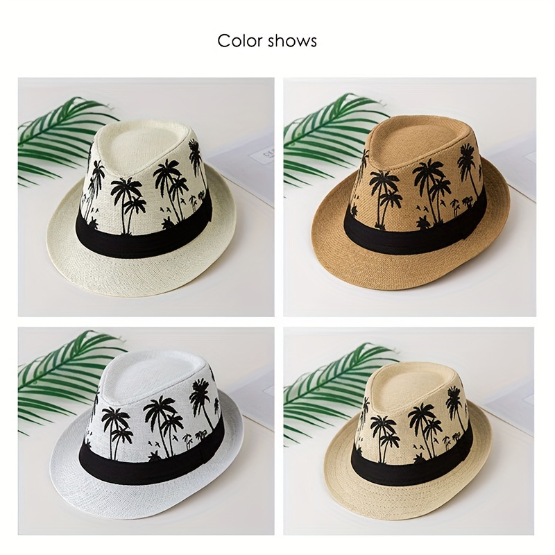 Palm Tree Jazz Hat Sun Protection Unisex Short Brim Straw Hat Shade  Breathable Beach Hat Mens Summer, Don't Miss These Great Deals