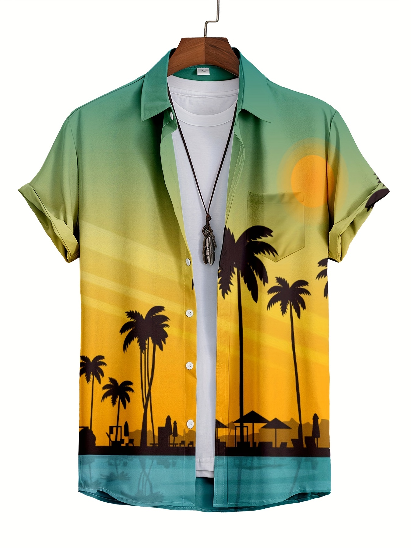 Plus Size Lapel Mens Hawaiian Shirt Full Printing Sunset Graphic Button