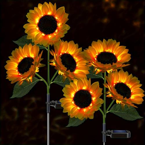 2 pack sunflower solar lights outdoor decor with 3 led sunflower yellow flower lights decorative for patio lawn garden yard pathway decoration sports & outdoors temu