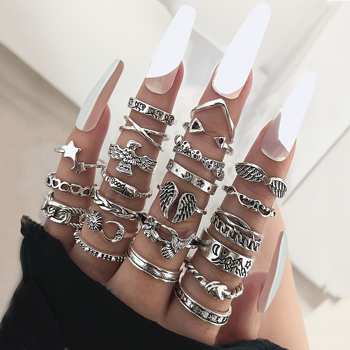 

23pc Vintage Style Eagle Skull Wings Mountain Etc Shape Joint Ring Set Gothic Zinc Alloy Finger Ring Jewelry Set For Women Party Gift